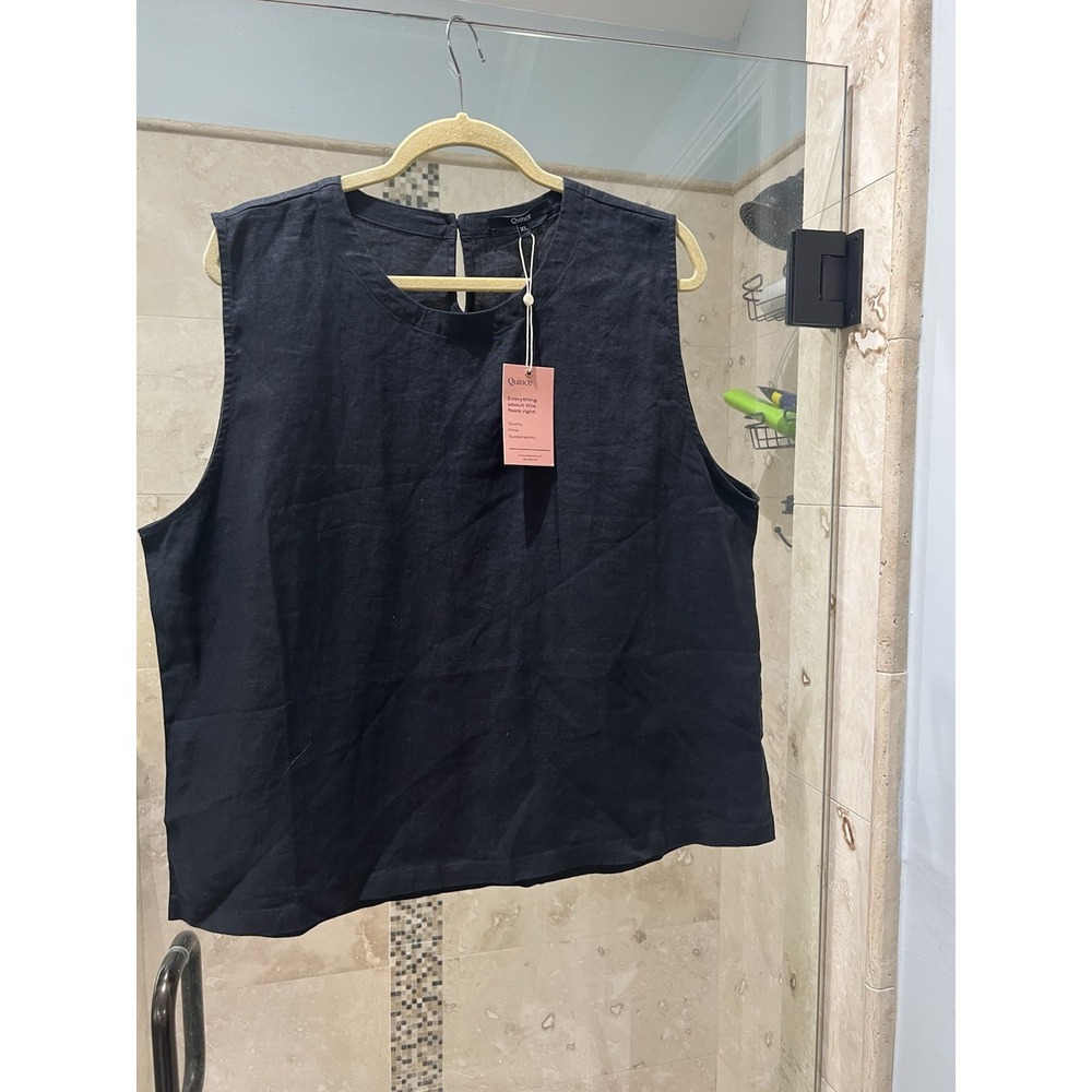 Quince Women Black 100% Linen Tank Top Sleeveless Basic Shell XL NWT